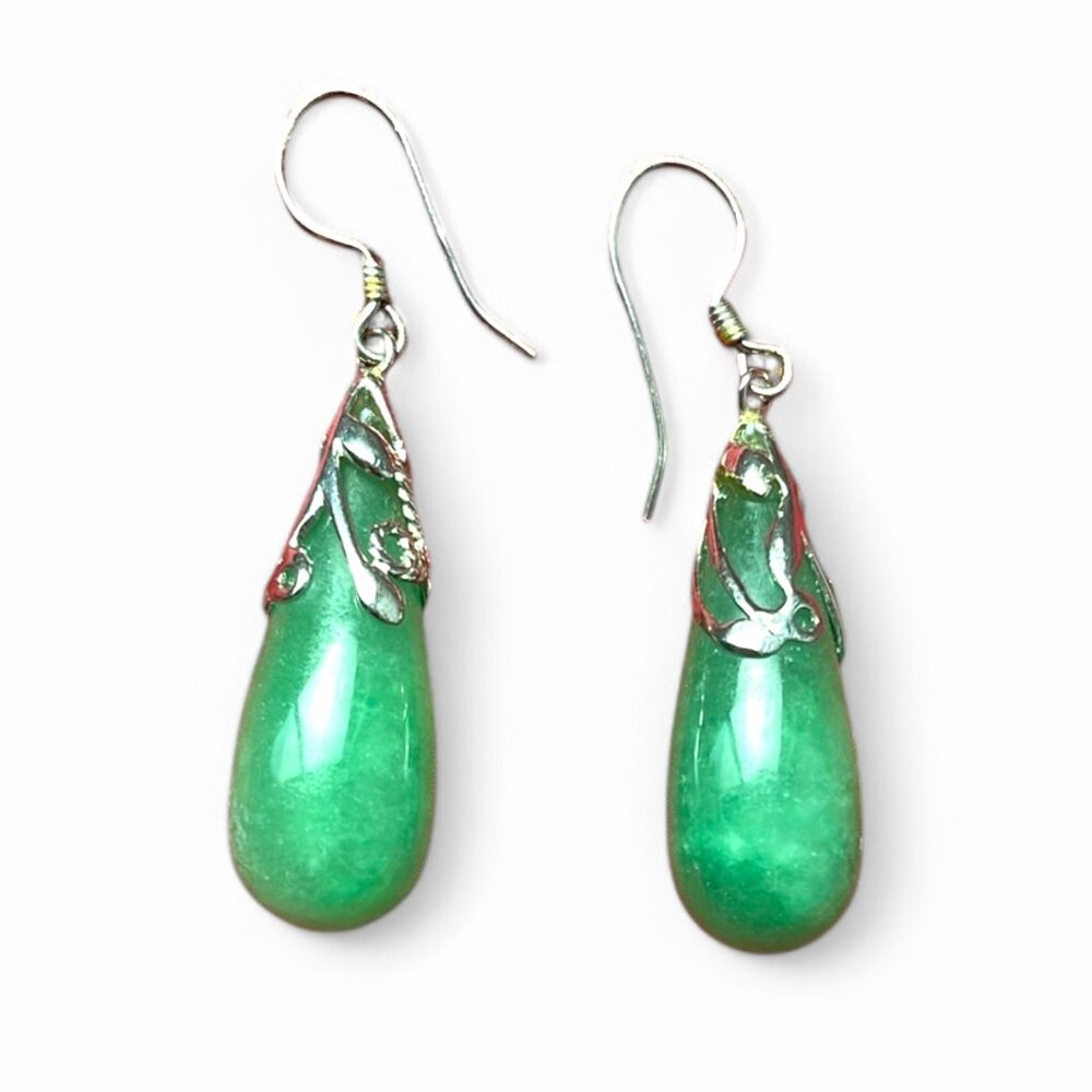 Ross-Simons Jade Teardrop Earrings in Sterling Silver - Picture 6 of 6
